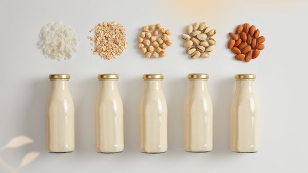 在主要成分旁边的植物性牛奶。