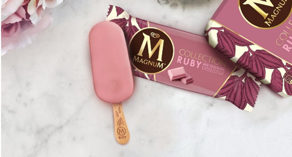 联合利华的Magnum Ruby mini是CPG在美国推出的第一个使用红宝石巧克力的大型产品。